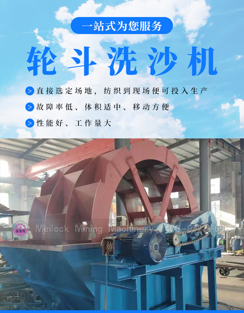 Hydraulic sand washing machine, working wheel, bucket type sand washing machine, sand washing equipment with excellent performance in sand fields