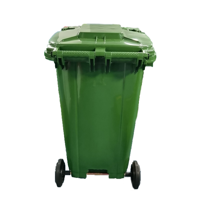 东莞240L塑料垃圾桶 挂车式户外塑胶垃圾箱 橡胶轮带盖垃圾桶