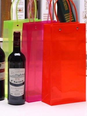 供应东莞 深圳 广州 塑料透明红酒礼品袋双支 PVC皮管手提塑料包装葡萄酒袋子 厂家直销